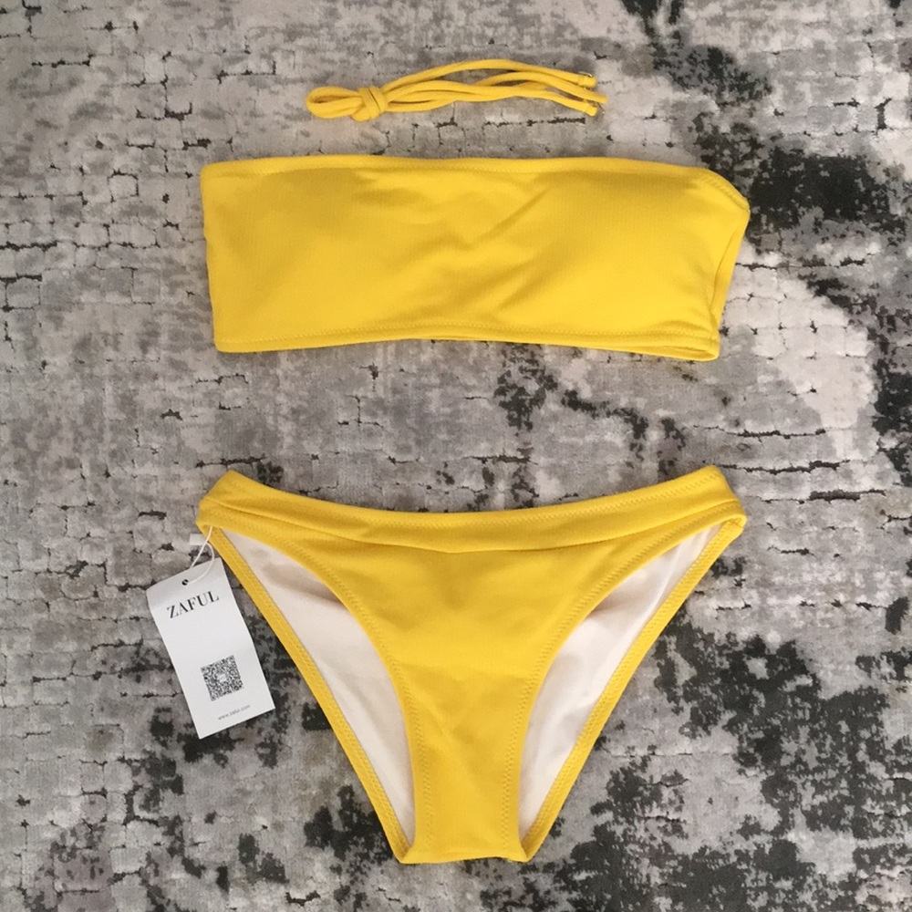 Yellow Ribbed Texture Bikini Set